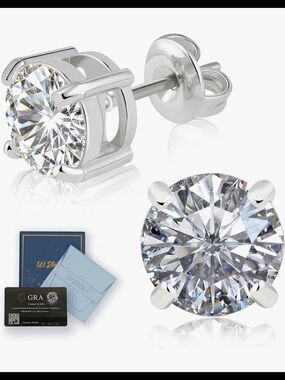Mossanite Round Solitaire Stud Earrings in White Gold